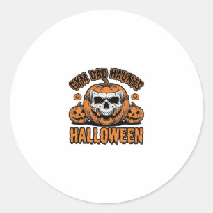 Sticker Rond Papa Gymnastique Halloween Citrouille Vintage Crân