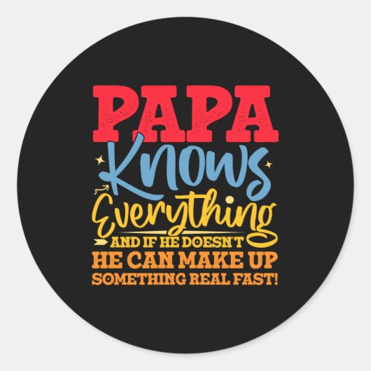 Sticker Rond Papa Know Everything Fathers Day Cool Father Funny (Devant)
