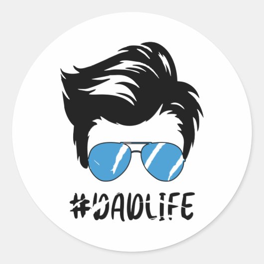 Sticker Rond Papa Life avec de belles lunettes de soleil bleu F (Devant)
