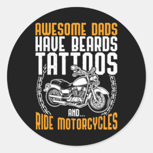 Sticker Rond Papa Moto Fête des pères Cadeau Drôle tatouage