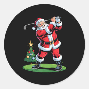 Sticker Rond Papa Noël jouant au golf drôle de vacances Noël Xm