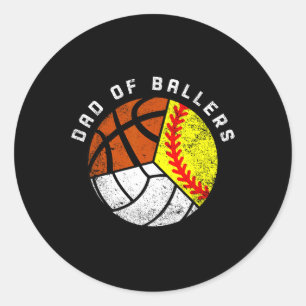 Sticker Rond Papa Of Ballers Fun Softball Volleyball Basketball