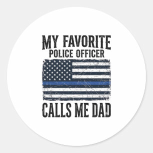Sticker Rond Papa officier de police ligne bleue mince vecteur 