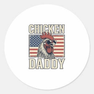 Sticker Rond Papa Poule Coq Vintage Patriotique