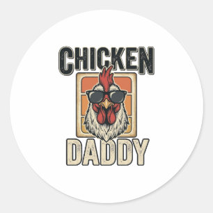 Sticker Rond Papa Poule Drôle Coq Vintage Vecteur Chemise_1