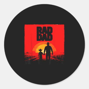 Sticker Rond Papa radical père et fils agriculteur western sole