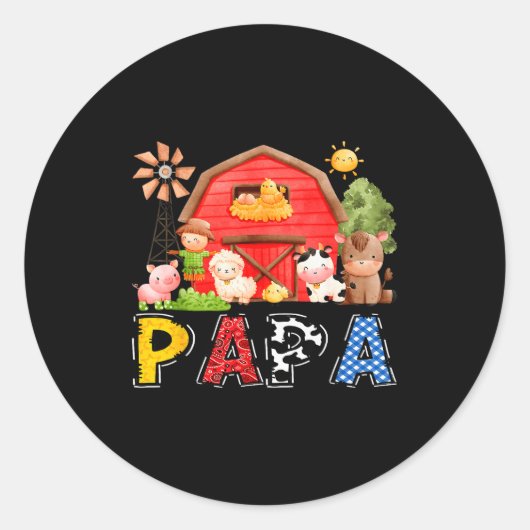 Sticker Rond Papa Red Farm Cow Birthday Boy Matching Family Par (Devant)