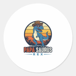 Sticker Rond Papa Saurus Rex Cowboy Dinosaure Vintage T-Shirt_1