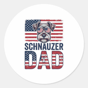Sticker Rond Papa Schnauzer Patriotique Vintage Chien