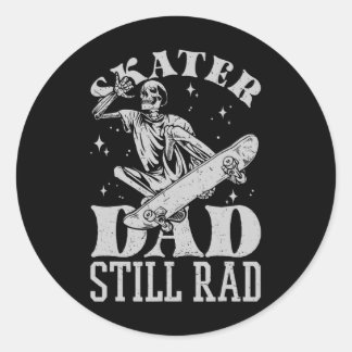 Sticker Rond Papa skateur toujours radical squelette skate Fête