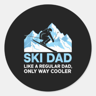 Sticker Rond Papa skieur amateur d'homme de ski en snowboard dr
