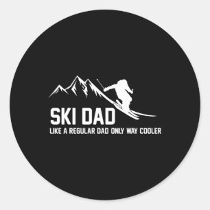 Sticker Rond Papa skieur drôle skieur aventure enneigée amateur