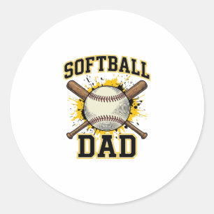 Sticker Rond Papa Softball Vintage Varsity Batteurs Croisés Des