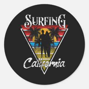Sticker Rond Papa surfeur Plages de Californie Surf Cali Beach