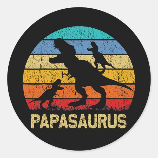 Sticker Rond Papasaurus T rex Dinosaur Papa Saurus Father's (Devant)