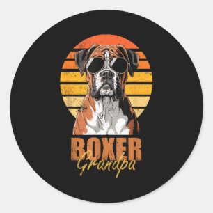Sticker Rond Papé boxeur rétro cool drôle amateur de chien vint