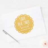 Sticker Rond Papel Picado Enregistrer la date Jaune Mariage Fie (Enveloppe)
