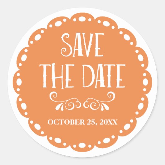 Sticker Rond Papel Picado Enregistrer la date Orange Fiesta Mar (Devant)