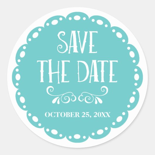 Sticker Rond Papel Picado Enregistrer la date Sky Blue Fiesta M (Devant)