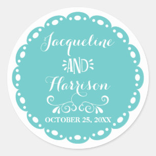 Sticker Rond Papel Picado Enveloppe Sceau Aqua Fiesta Mariage