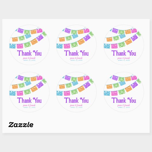 Sticker Rond Papel Picado Mariage Merci privilégier les Étiquet (Feuille)