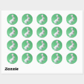 Sticker Rond Paper work of rabbit in green world  (Feuille)