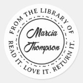 Sticker Rond Papeterie de bibliothèque de script de typographie (Devant)