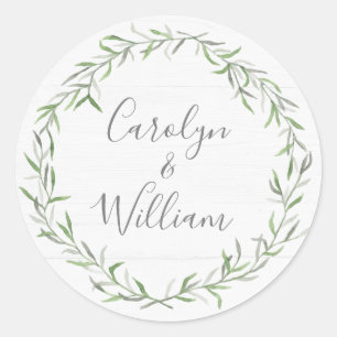 Sticker Rond Papeterie de mariage en bois rustique et feuilles 