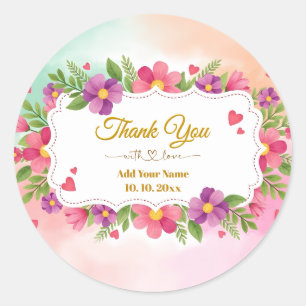 Sticker Rond Papeterie florale Lily Grace aquarelle Merci