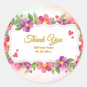 Sticker Rond Papeterie florale Lily Grace aquarelle Merci