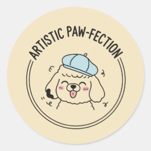 Sticker Rond Papeterie Jaune Minimaliste Chiots Caniches Doodle