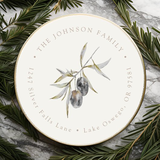 Sticker Rond Papier à en-tête avec branche d'olive aquarelle