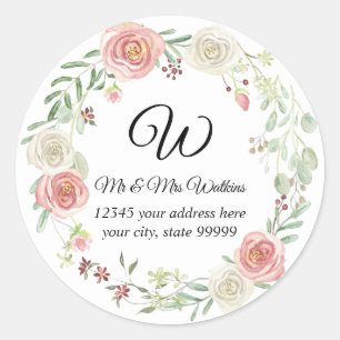 Sticker Rond Papier à en-tête Monogrammé Fleur de Rose Blush Iv