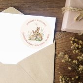 Sticker Rond Papier à lettre avec adresse de retour Fleur Bunny