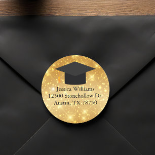 Sticker Rond Papier à lettre de fin d'études à paillettes dorée