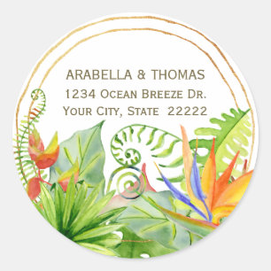 Sticker Rond Papier à Lettre Floral Aquarelle Bouquet Tropical