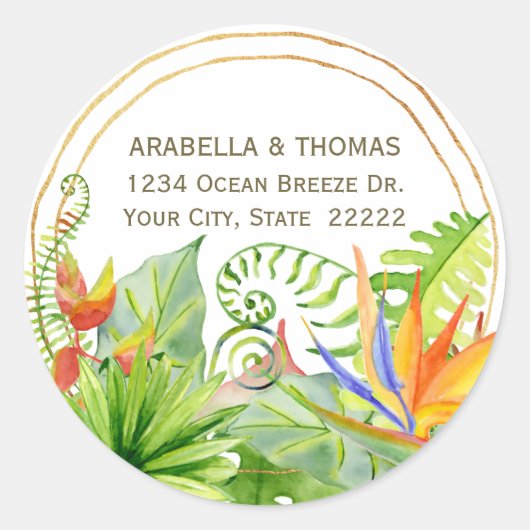 Sticker Rond Papier à lettres floral aquarelle Bouquet Tropical (Devant)