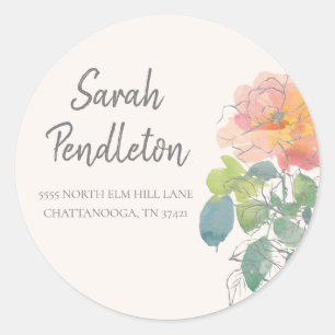 Sticker Rond Papier à lettres floral de style bohème aquarelle