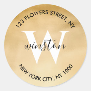 Sticker Rond Papier à lettres moderne avec monogramme doré et p