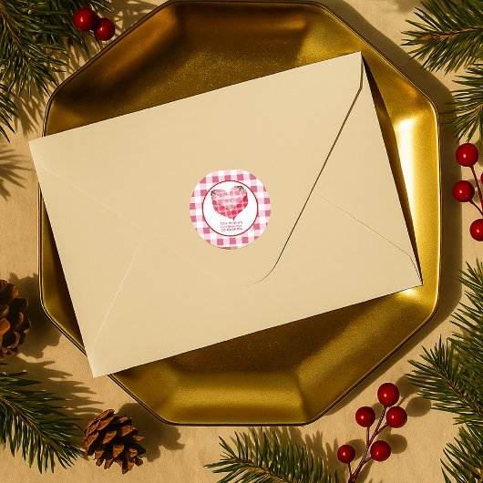 Sticker Rond Papier à lettres personnalisé à carreaux gingham c