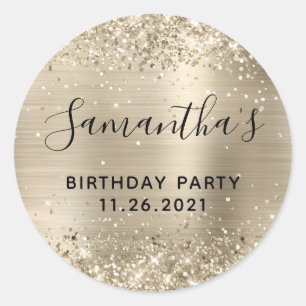 Sticker Rond Papier alu Champagne Pailleté Fête d'anniversaire