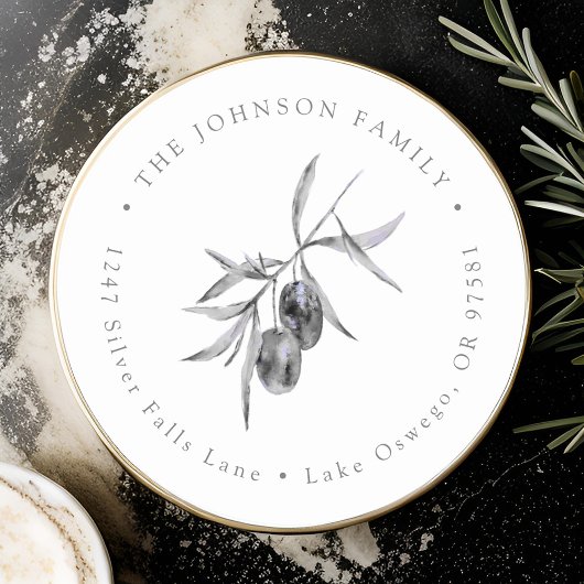 Sticker Rond Papier aquarelle Branche d'olive Adresse de retour