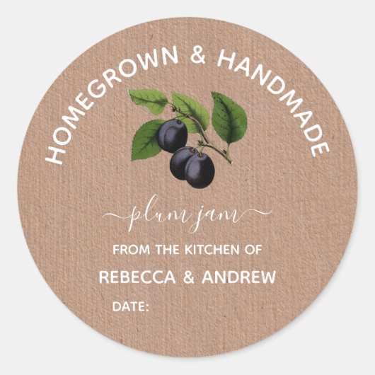 Sticker Rond Papier artisanal et confiture artisanale de prune (Devant)