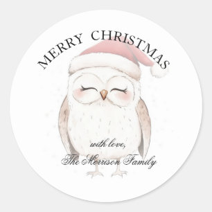 Sticker Rond Papier cadeau simple élégant Noël aquarelle hibou