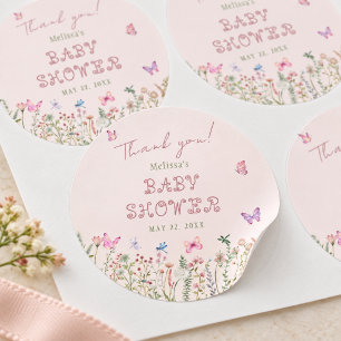 Sticker Rond Papier cadeau souvenir pour Baby Shower Papillon F