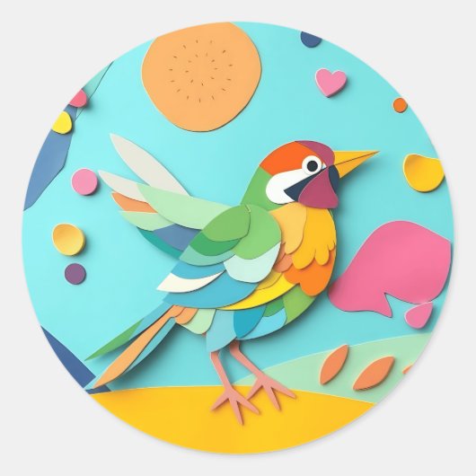 Sticker Rond Papier coloré Collage Oiseau (Devant)