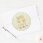 Sticker Rond Papier Damas en ananas mariage Merci or (Enveloppe)