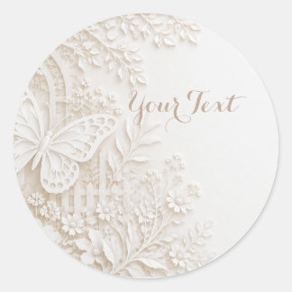Sticker Rond Papier découpé élégant papillon avec cadre floral