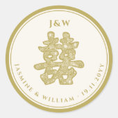 Sticker Rond Papier floral coupé Double bonheur Mariage chinois (Devant)