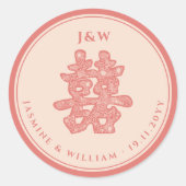 Sticker Rond Papier floral coupé Double bonheur Mariage chinois (Devant)